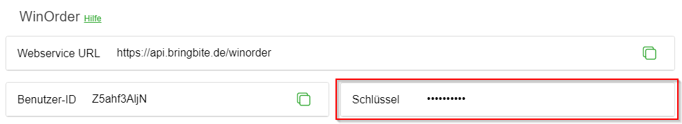 WinOrder Schlüssel BringBite Einstellungen