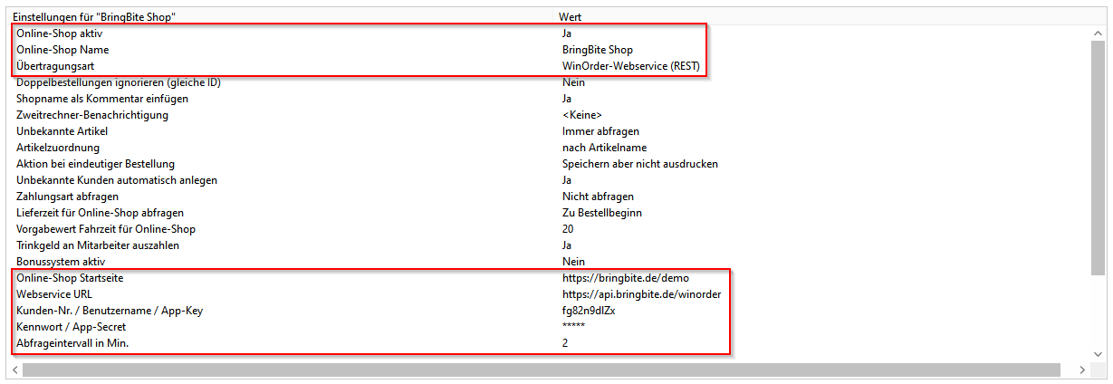 WinOrder Online Shop Einstellungen